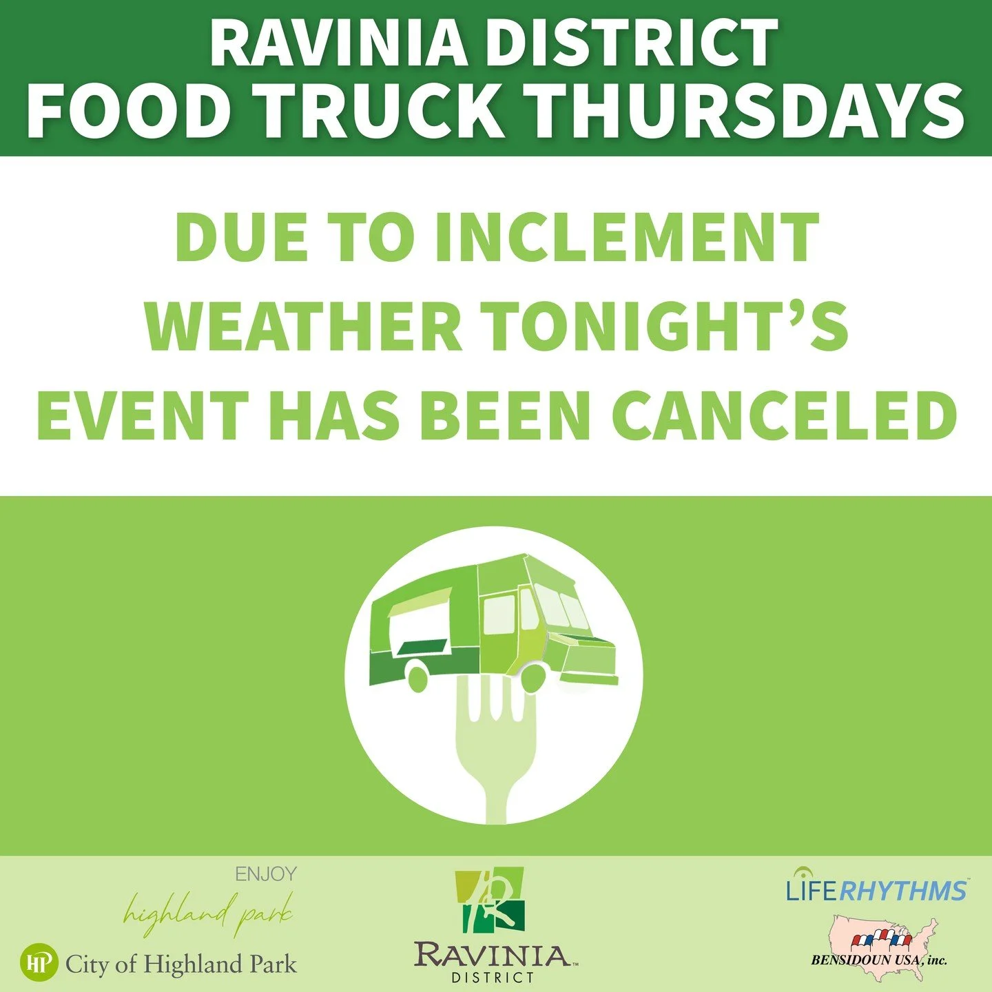 ⚠️Due to inclement weather, and for the safety of our community members, vendors, and staff, Food Truck Thursdays for tonight, June 11, has been canceled. 

🍔Don't worry, we&rsquo;ll be back next week from 4:30 PM &ndash; dusk. See who's scheduled t