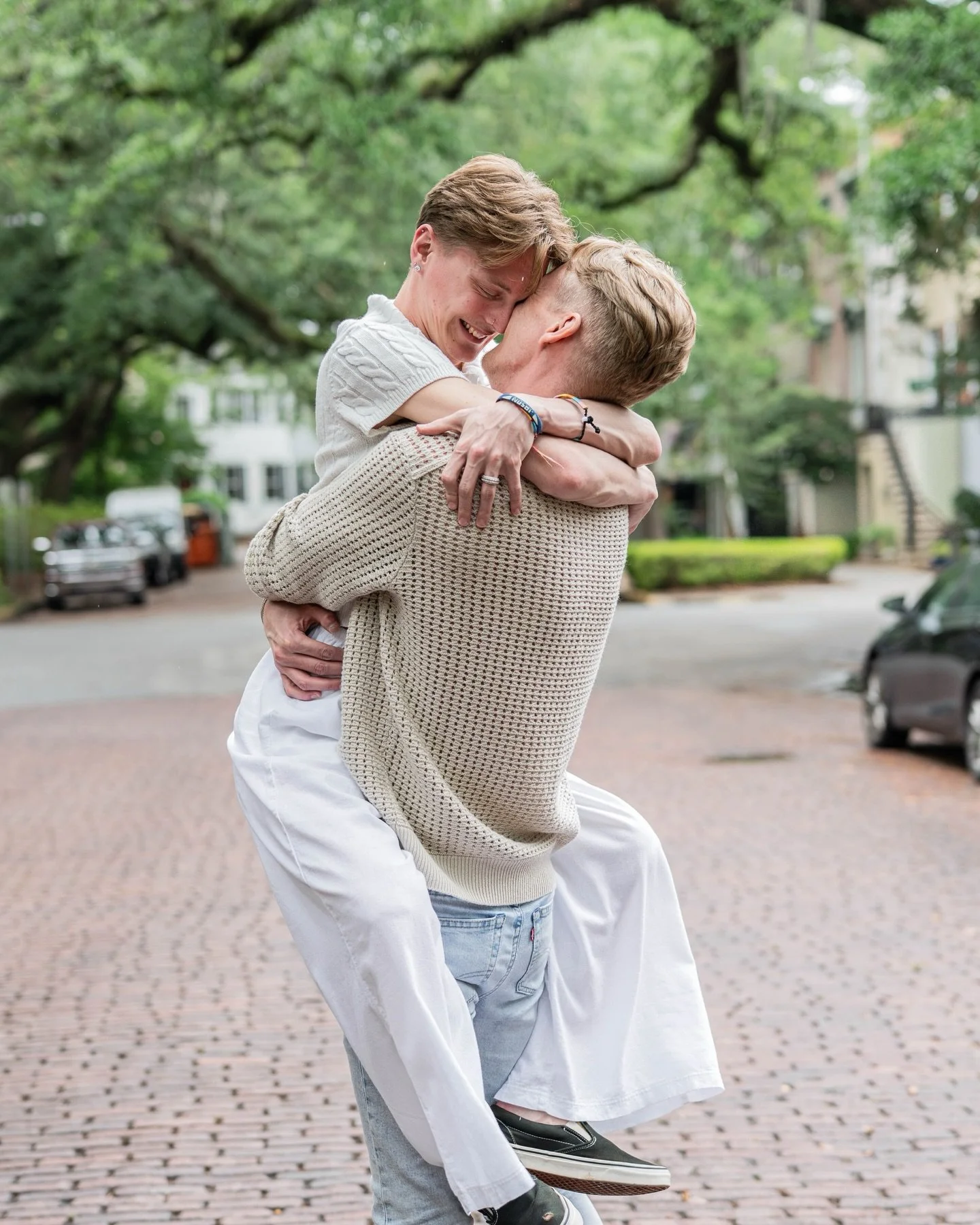 Jonah + Jason 🤍 A rainy but beautiful Savannah engagement session. Between the showers, we chased light, embraced the puddles, and captured a love that doesn&rsquo;t need perfect weather to shine.