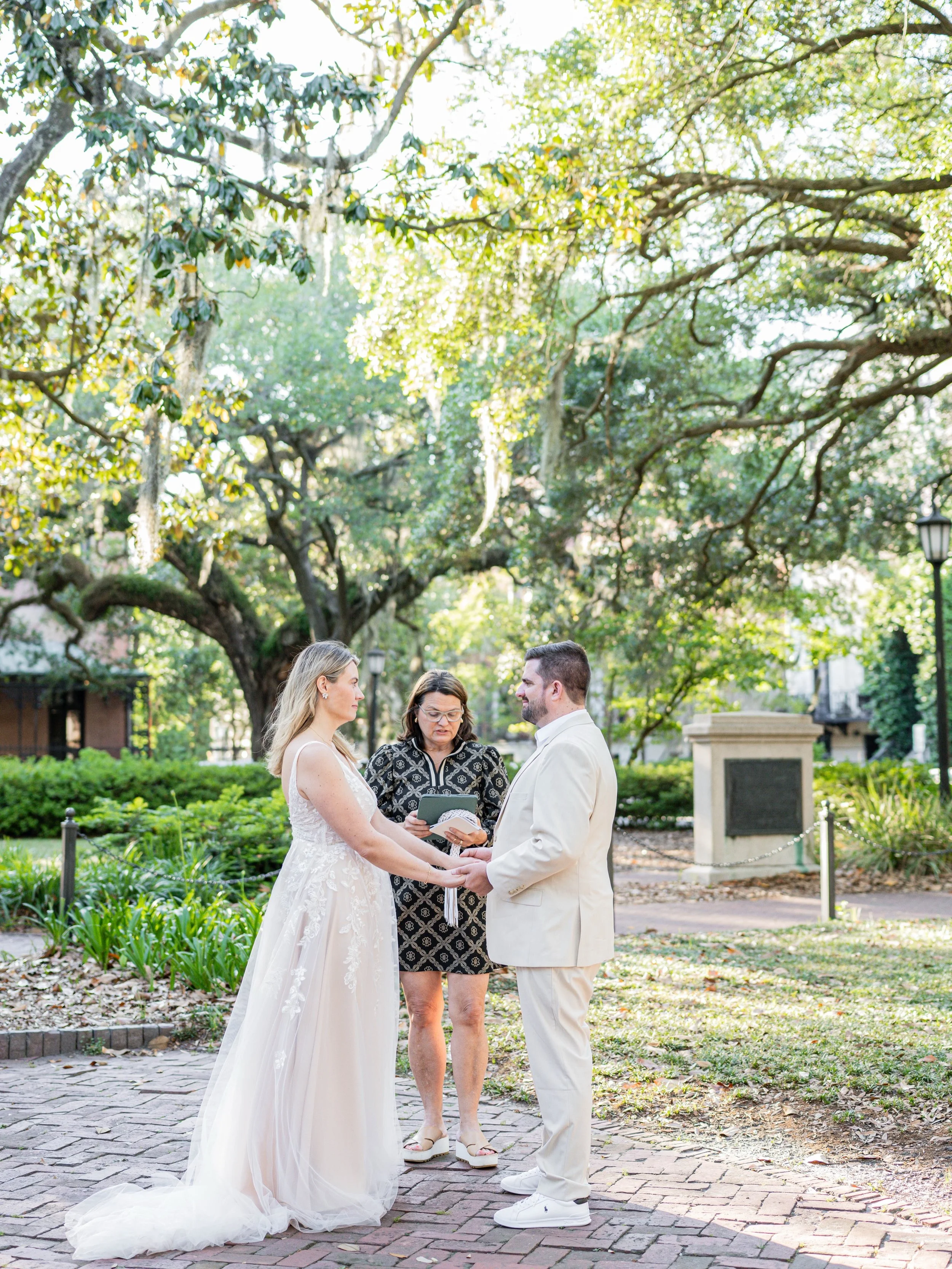 Savannah elopements - one of my favorite things to shoot ✨ These two said I do in Madison Square; golden hour gave us gorgeous light pouring through the trees. Everything about this ceremony was perfect from their son being present to them reading th
