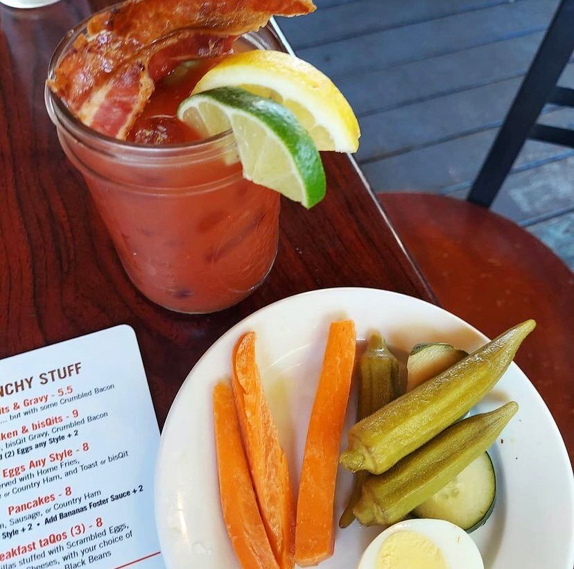 .
-Start your Fathers Day off with a Bloody Mary and some Brunch. 😊😊

-We are Open 9-9 Today! Come eat with us! 🥓🍅🥕🥚🥒🍋

📸: @swampfoxgolf65 

#bisQit #pawleysisland #bloodymary #hammockshops #fathersday #drinkloqal #pickledstuff #brunch