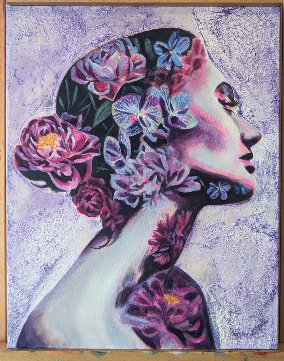 What's on the easel?

This piece is finding her final shape 🌹

#painting #mixedmedia #bloomwithgrace #floralart #portraitart #workinprogress #purple #australianartist #flowers #artforyoursoul #artforyourhome #artforyourwalls