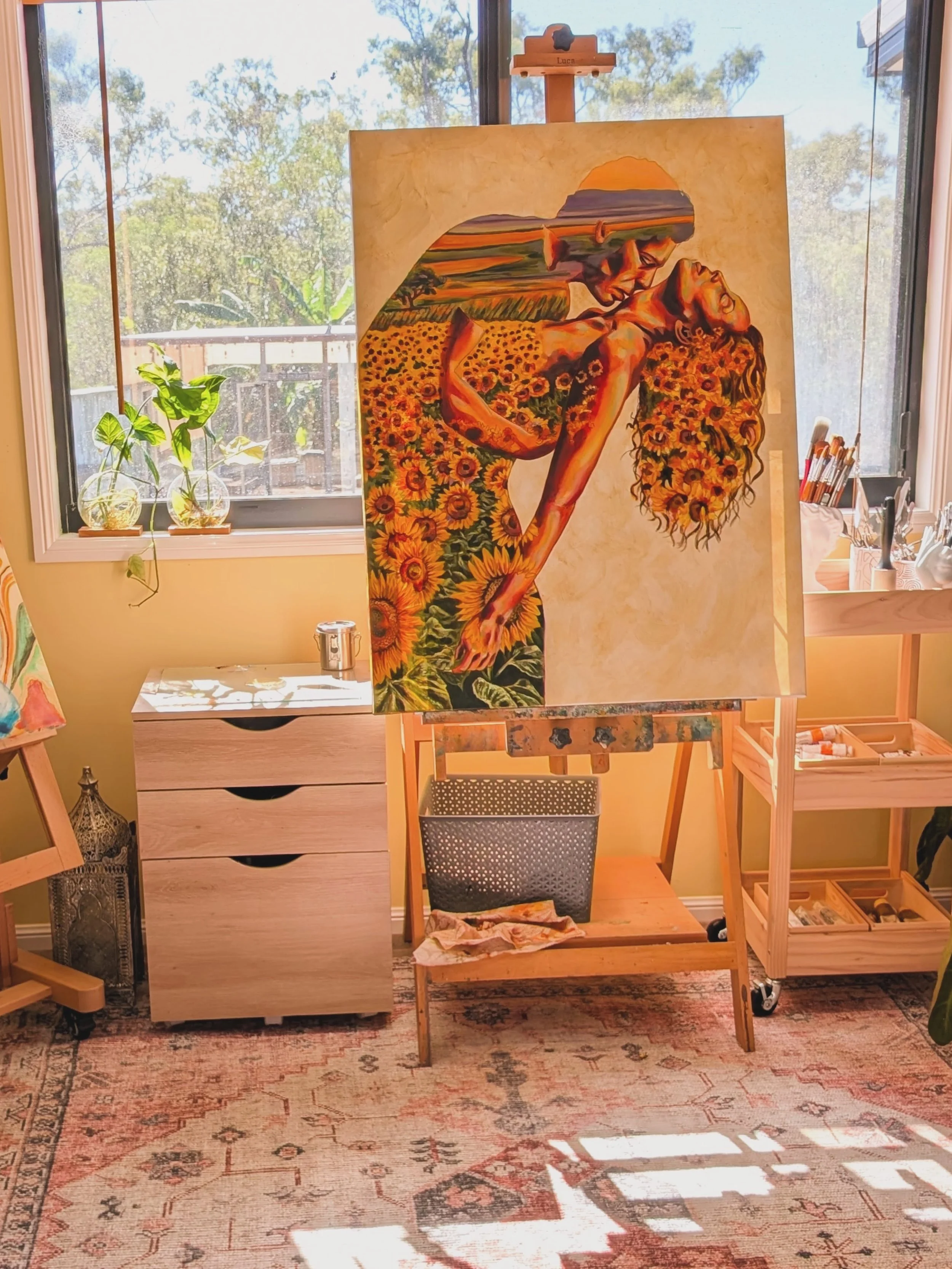 Work in progress and cozy studio moments. . . This is where the magic happens ✨

#artiststudio #artforyoursoul #artthatheals #cozyvibes