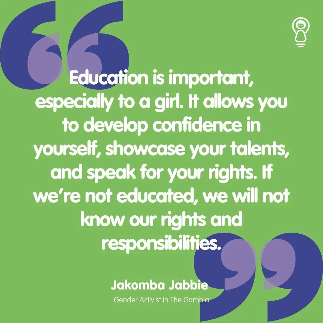 Jakomba Jabbie wants to be an aerospace engineer when she grows up 👩&zwj;💻✈️⁠
⁠
A passionate advocate for girls&rsquo; right to education in The Gambia, her activism began when she was still at school. Recognising girls were largely discouraged, or