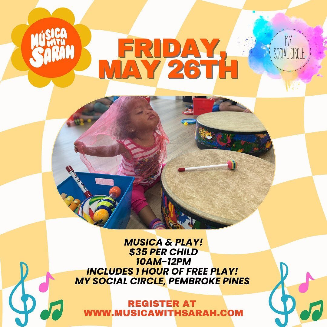 LAST CALL‼️
Few spots left for this ☀️Friday the 26TH POP UP 🎶MUSICA WITH SARAH🎶 class &amp; 🛝free play @my_social_circle_inc! 
REGISTER AT 🔗MUSICAWITHSARAH.COM