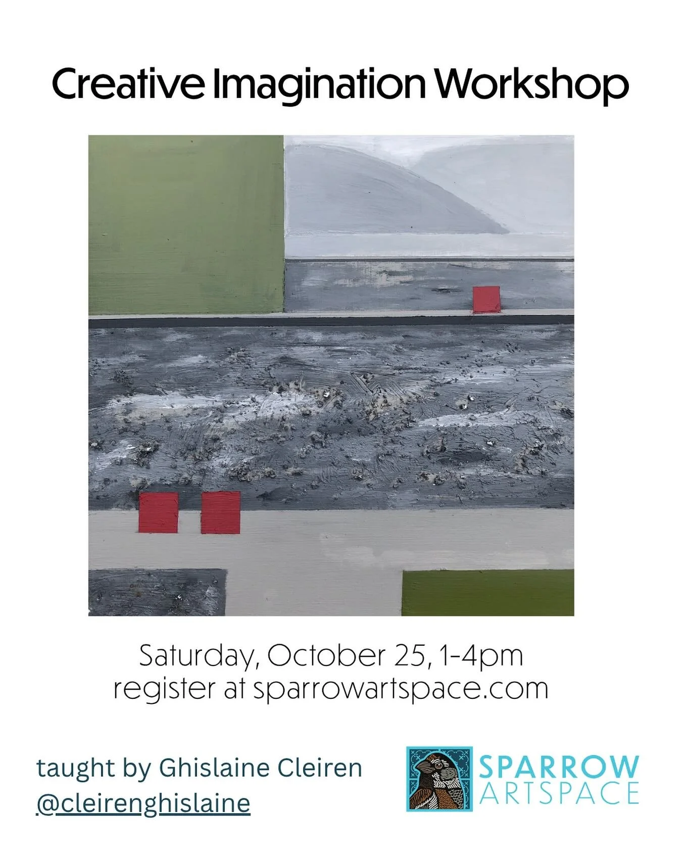 Creative Imagination Workshop
Saturday, October 25, 1-4pm
$60, please register on our website (link in bio), 16+ with some art experience
Unleash your inner artist in this imaginative workshop abstracting from photos. There will be two parts to thi