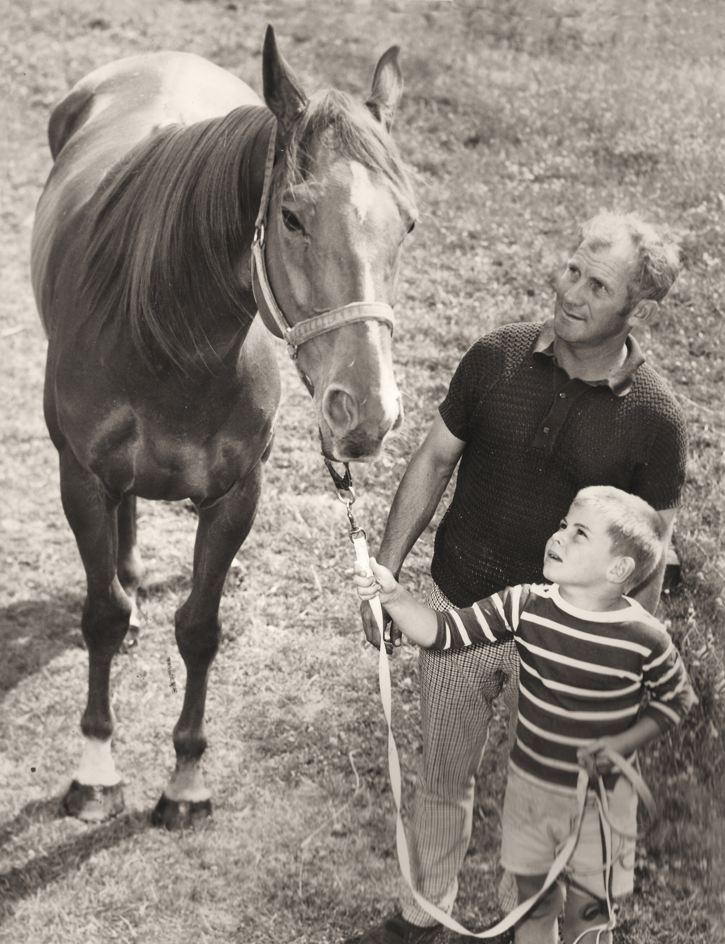 Gallops trainer Mal Gerrard, his son Stephen and Launceston Cup winner, Red Tornado.   Black and white photos supplied