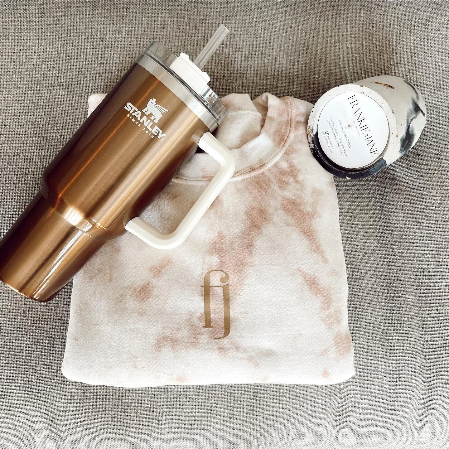 GIVEAWAY TIME ✨✨ We&rsquo;re giving away  the highly coveted FJ sweatshirt, a 16oz hand molded concrete candle, and a Stanley Cup to one of our followers! 

To enter:
&bull;Follow @frankiejanecouturebridal 
&bull;Like this photo
&bull;Tag a friend (e