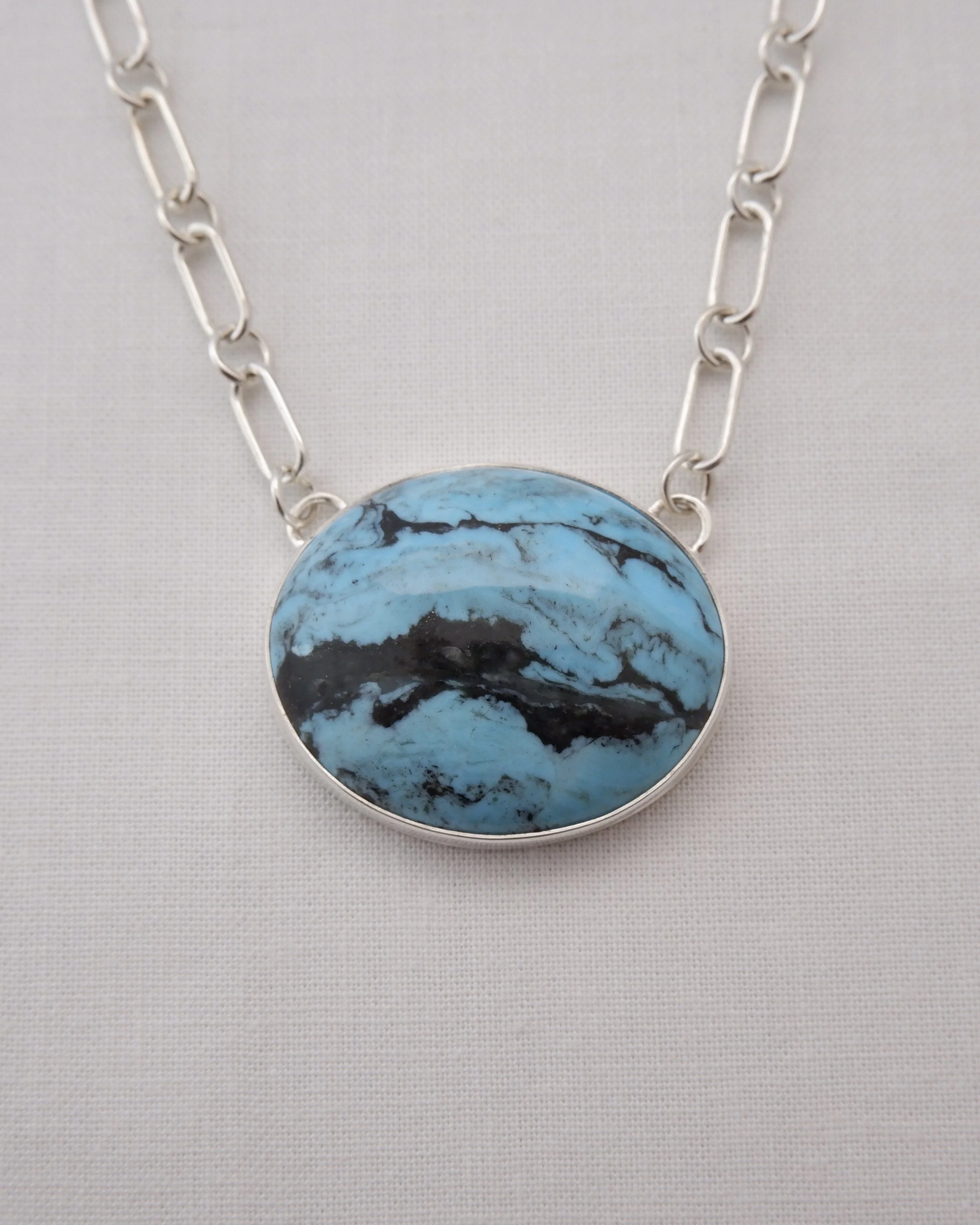 ENB handmade Kingman turquoise reversible silver landscape necklace 14k gold sun.jpg