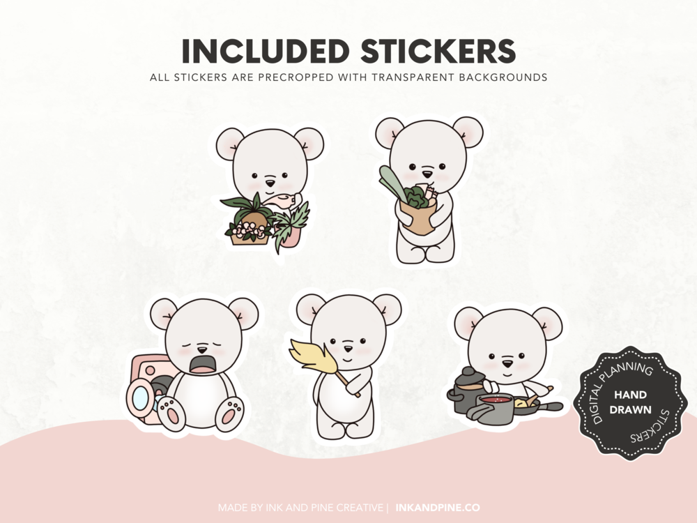 Inkie Bear Pooh and Friends Digital Stickers — Ink and Pine Creative