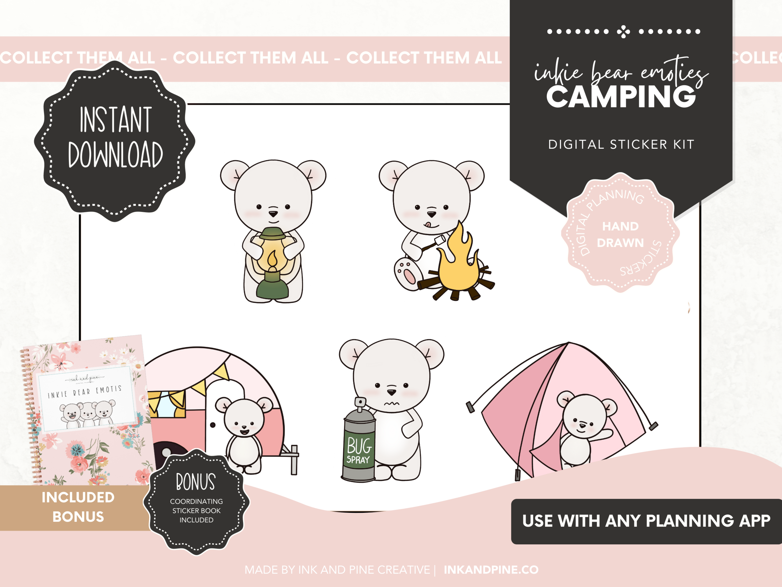 Inkie Bear Camping Digital Stickers