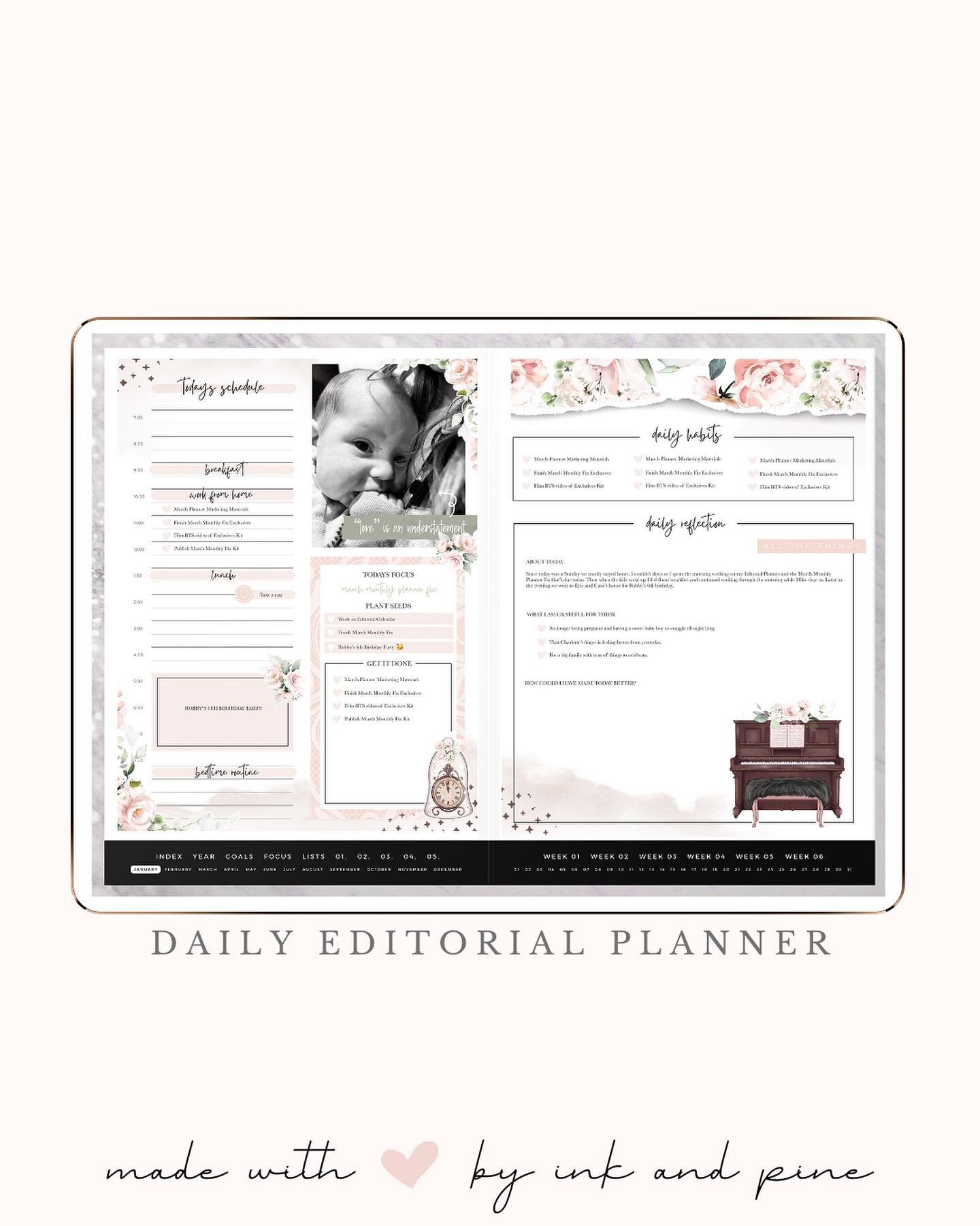 I have some exciting news! First, the pink version of the Lifestyle Planner is almost finished... I'm just wrapping up the final touches and finishing up assembling the templates goodnotes file.

But also, I've created a completely new planner! The E