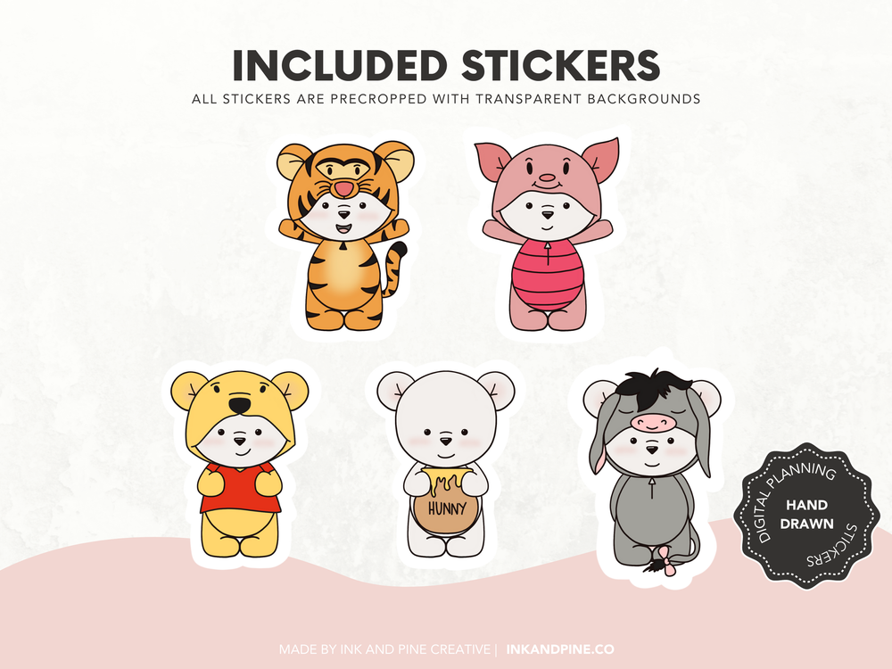 Inkie Bear Pooh and Friends Digital Stickers — Ink and Pine Creative