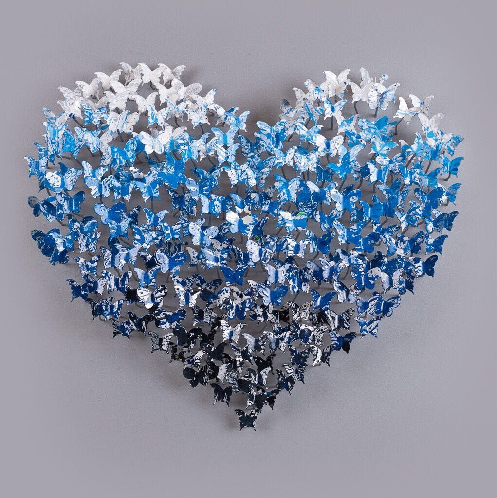 Flying Love, 50X50, Blue on grey background, butterflies, heart.jpg