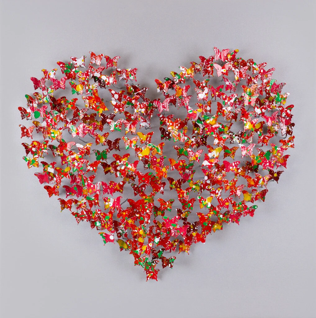 Flying Love, 50x50, Red on grey background, butterflies, heart.jpg