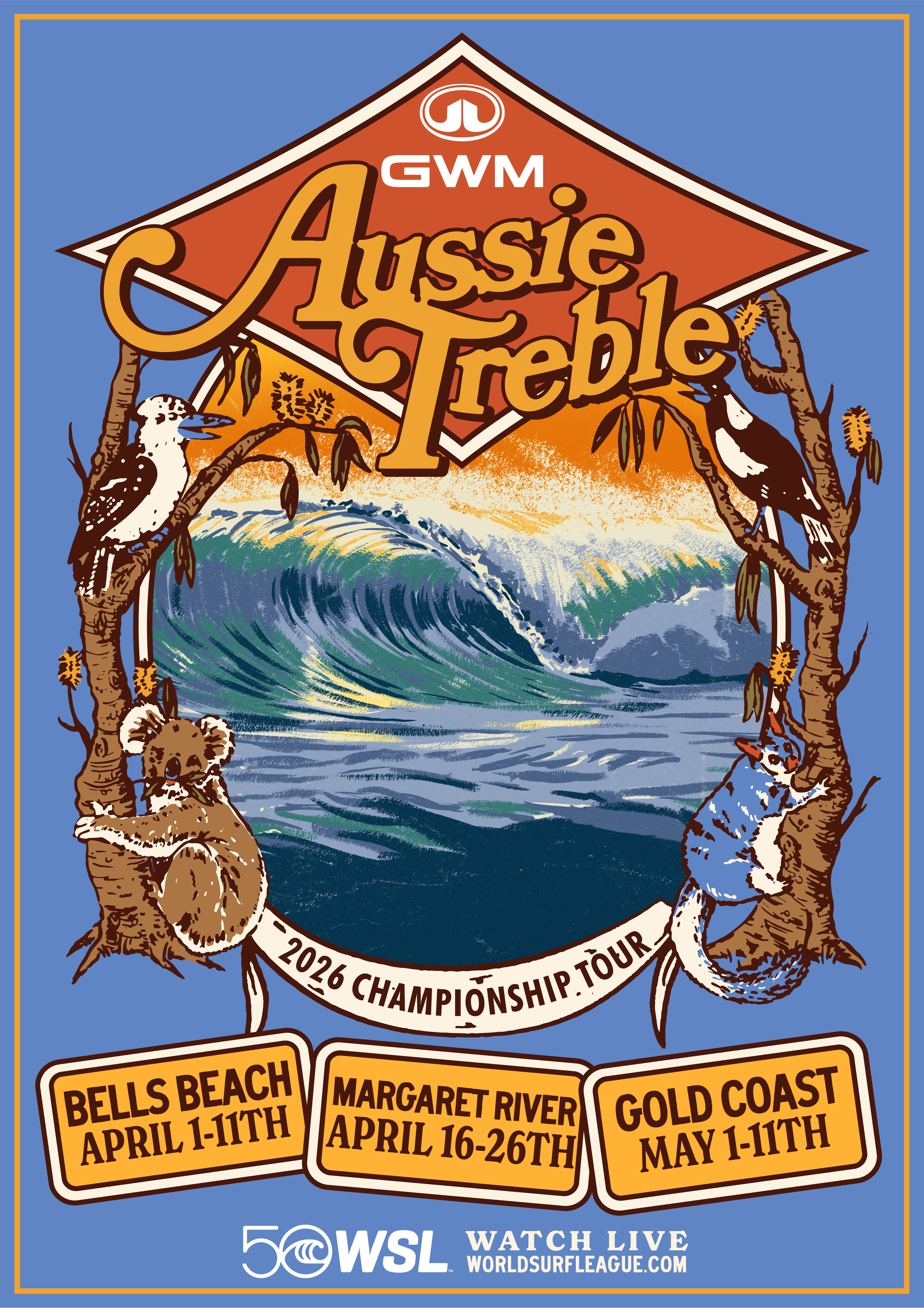 World Surf League 'Aussie Treble' poster, 2026