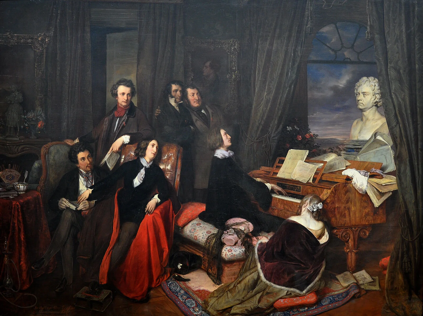 Liszt am Flügel (Liszt on the Piano) 1840. Liszt appeared at The Assembly House in this year, his work was revived in events in 2017.Josef Danhauser. Alte Nationalgalerie, Berlin.