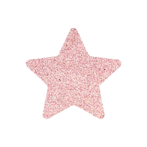 Pink, glittery star-shaped object.