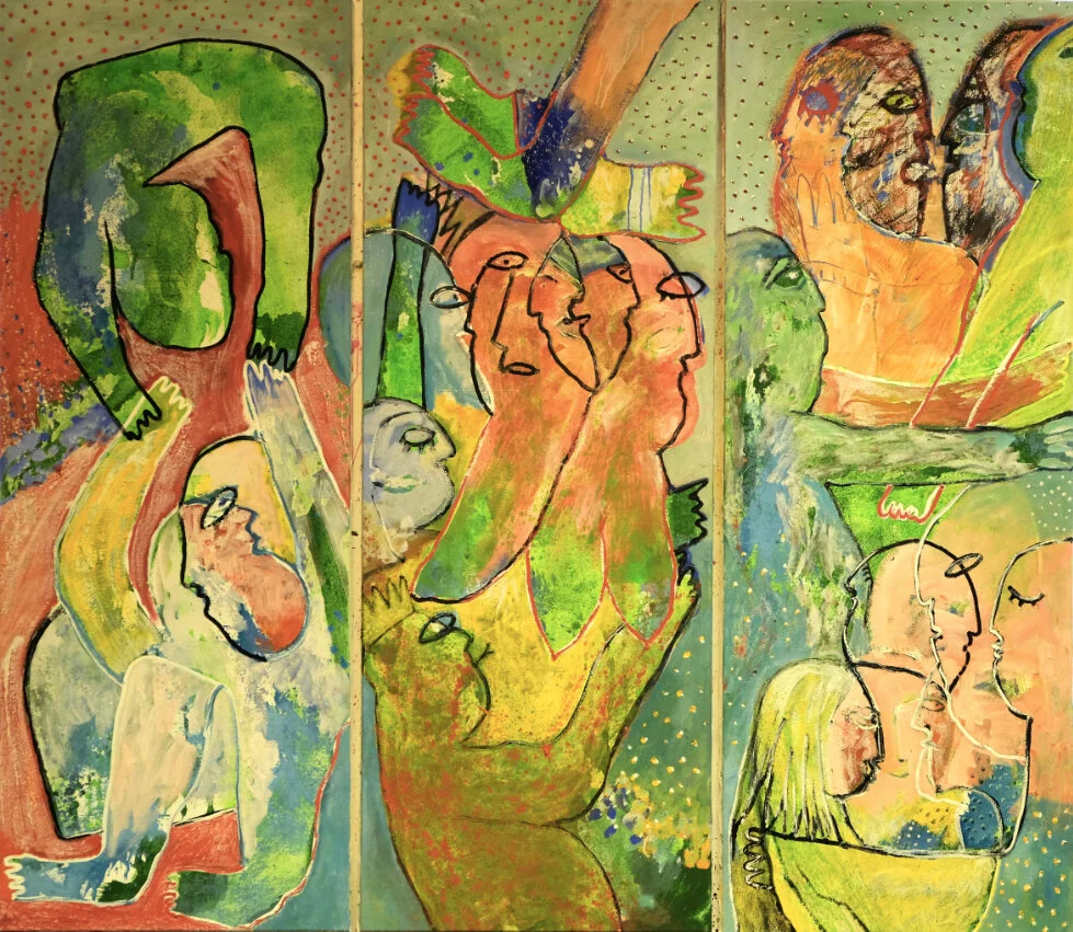 "Der Froschkönig kurz vor der Verwandlung" Triptychon Ölfarbe  je 160x60 cm