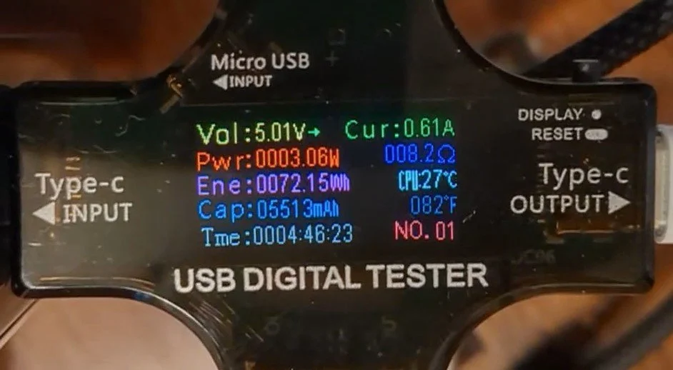 See and Check IPAD charding with USB Digital Power tester inline
