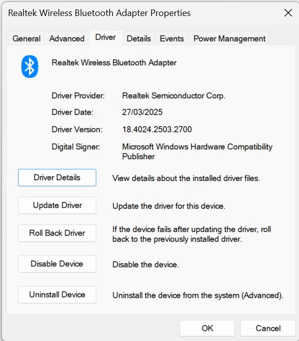 Realtek Wireless Bluetooth Adapter BSOD