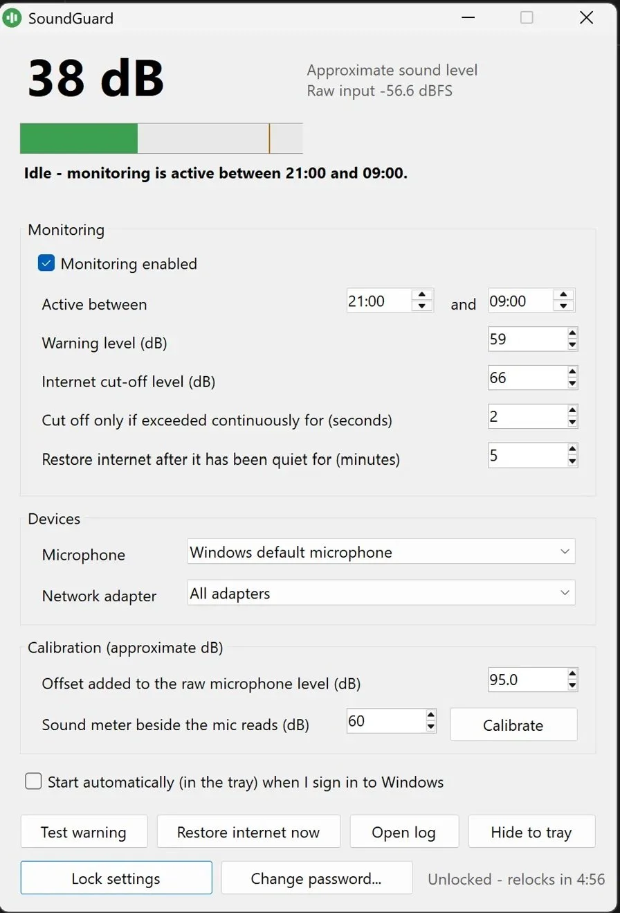 Sound guard teen late night shouts auto settings