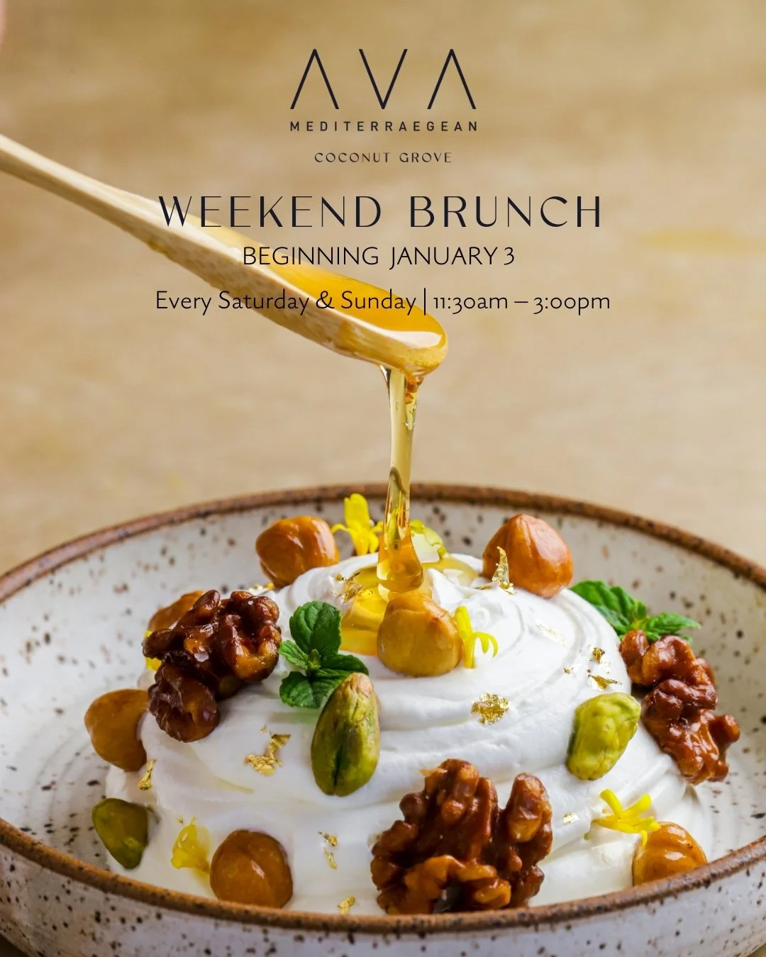 Experience the essence of Mediterranean with a weekend brunch at AVA Coconut Grove. Beginning January 3, enjoy an elevated &agrave; la carte menu featuring Greek flavors, classic brunch favorites, and artfully crafted cocktails. Join us every Saturda