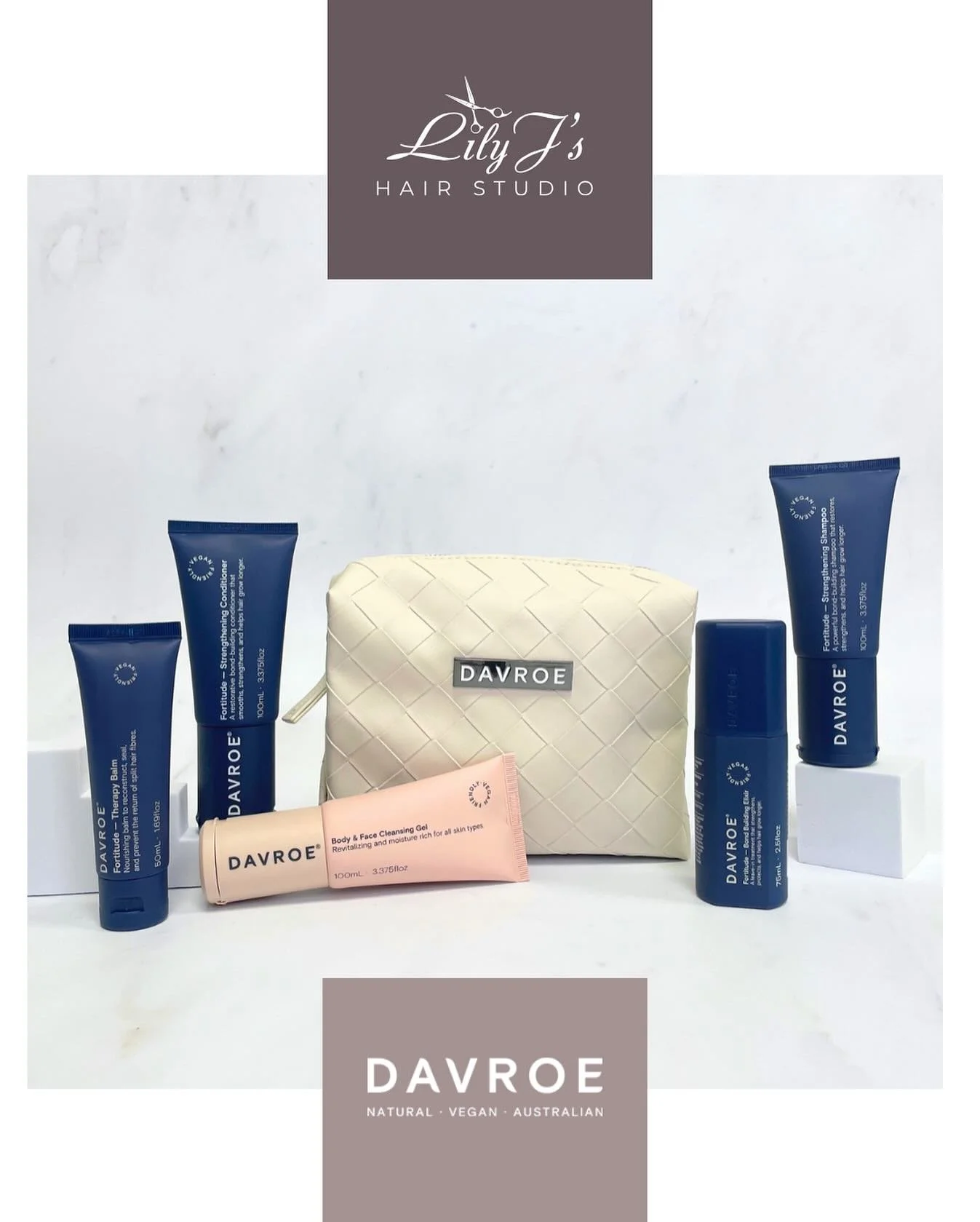 Where Expertise Meets Effortless Style
At Lily J&rsquo;s, we care about quality&mdash;from the moment you sit in the chair to when you take your look home with you. That&rsquo;s why we choose Davroe&mdash;an Australian-made, 100% vegan brand with nat