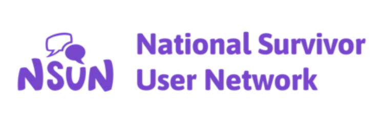 Logo of the National Survivor User Network featuring purple speech bubbles and text.