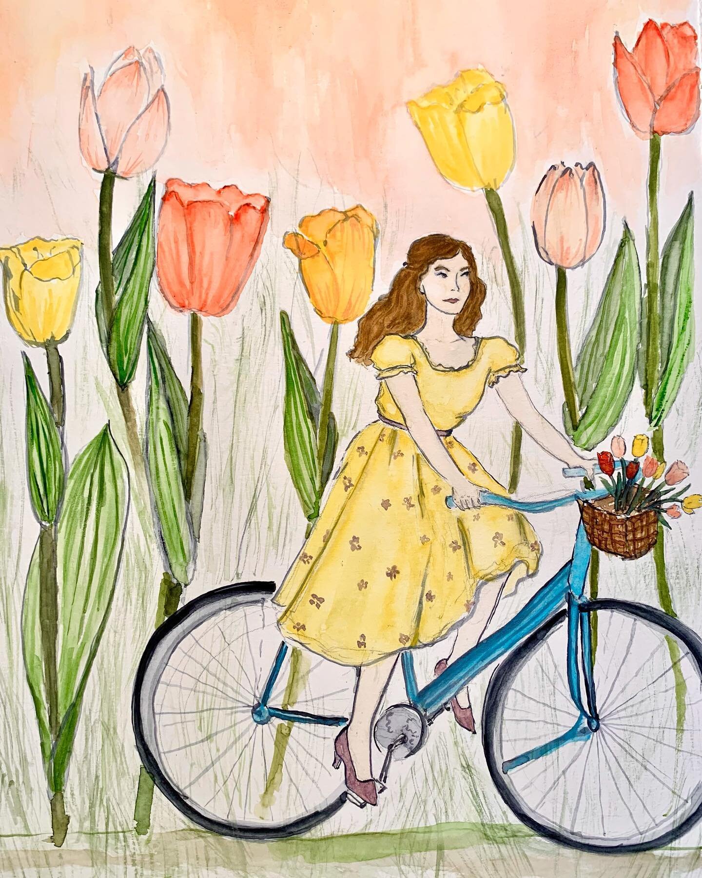 If only tulips were really this tall✨🌷✨#fashionillustration #springtime #tulips #vintagevibes #vintagestyle #7minutesketch #watercolor #inksketch #smallbusiness #ctsmallbusiness
