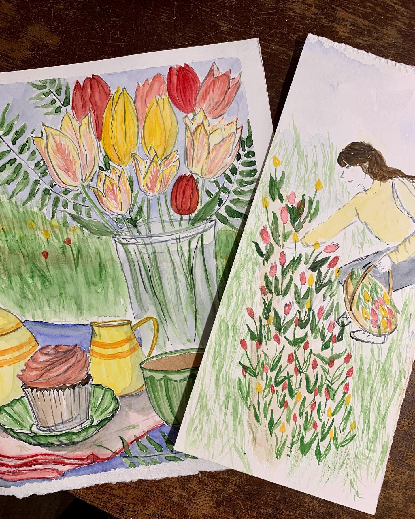 Been dreaming about tulips ever since I picked so many at @wickedtulips ✨🌷🌷🌷 #watercolor #illustration #inksketch #vintageillustration #vintagestyle #artist #smallbusiness