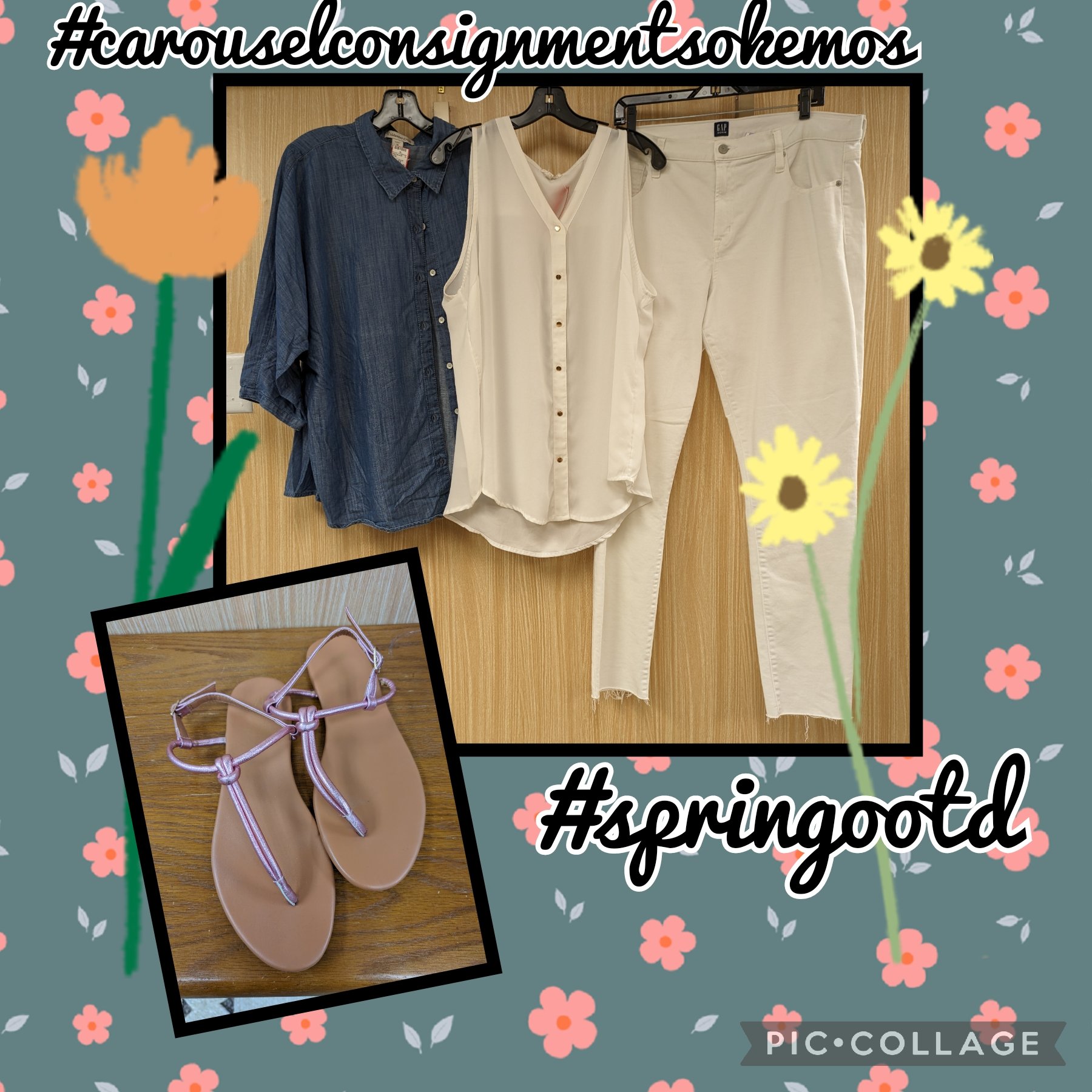 🌼Perfect Pair-Denim with White🌼
Maurices Top Size 1X $13
Coldwater Creek Chambray Top Size 18 $12
Gap Jeans Size 18 $17
H&amp;M Sandals Size 8 $5
#carouselconsignmentsokemos #shoplocal #shopsmall #shopsmallbusiness #resalenotretail #shopconsignment