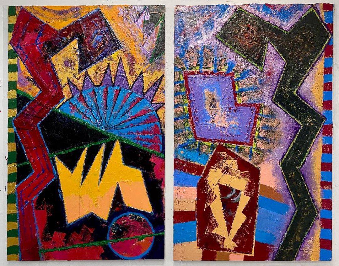 The Guardians, acrylic and iridescent, 72" x 72" 2025