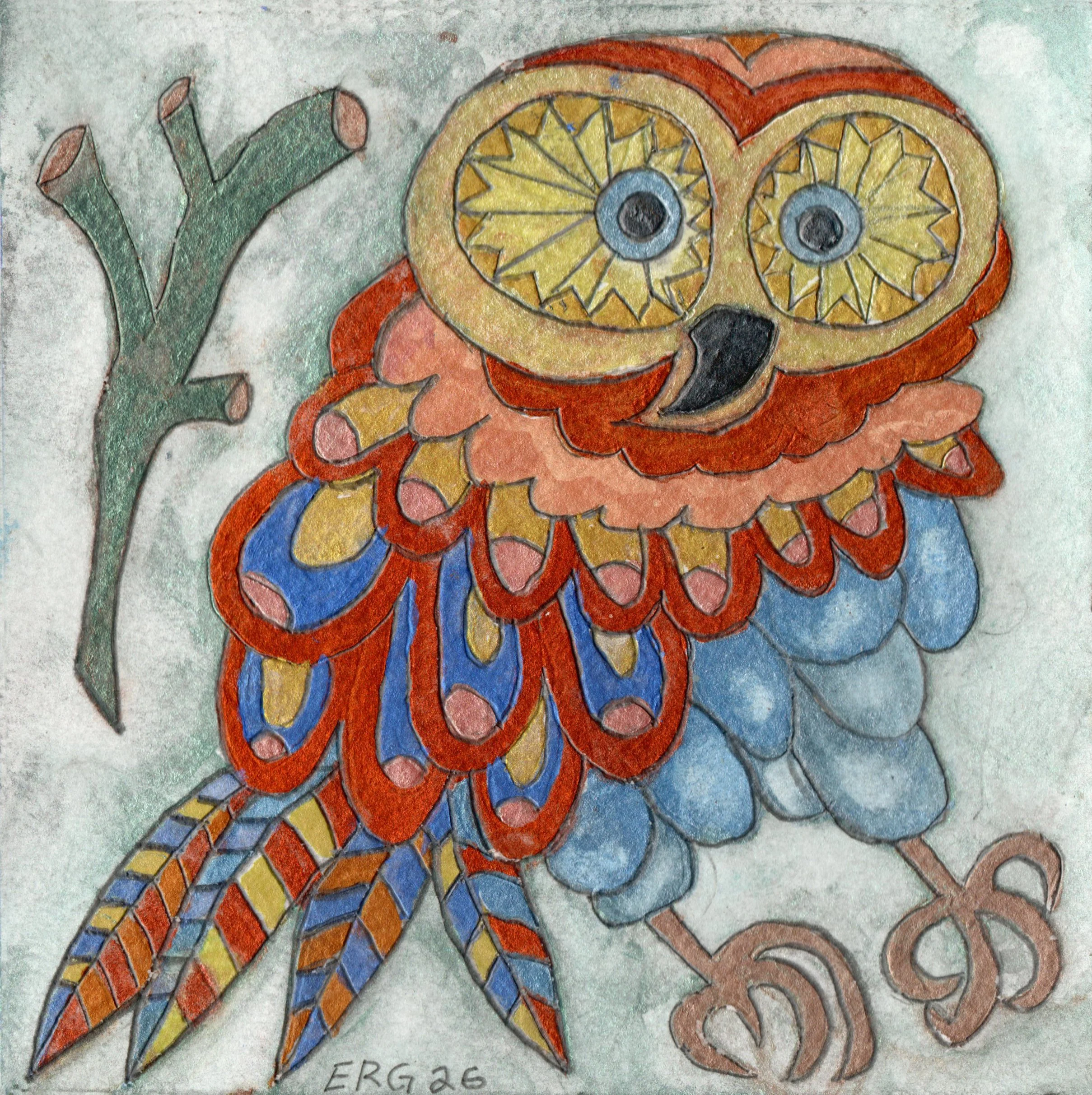 Owl 2, watercolor, 5.5" x 5.5", 2026