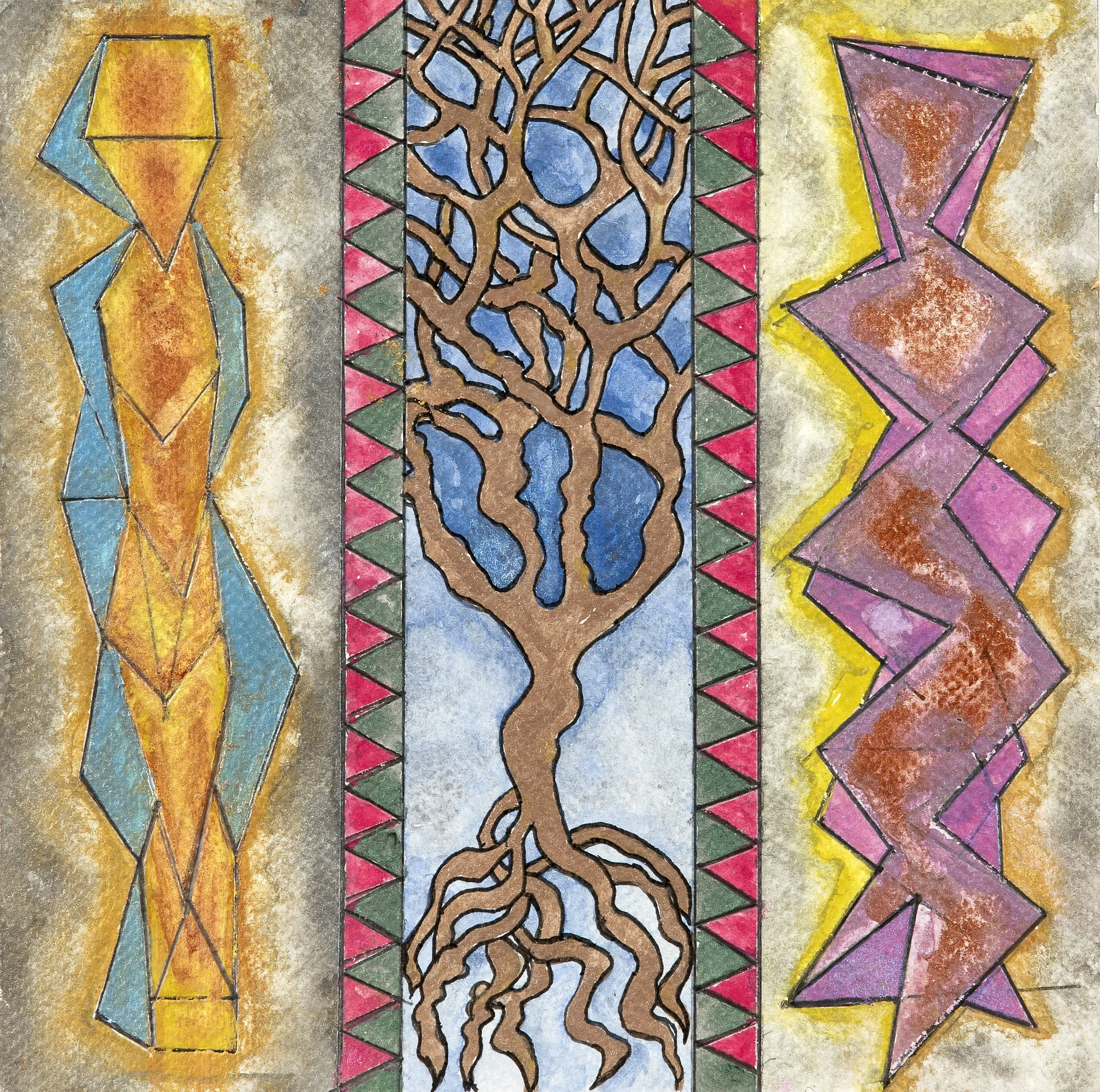 Tree of Life, iridescent watercolor, 7" x 7", 2026
