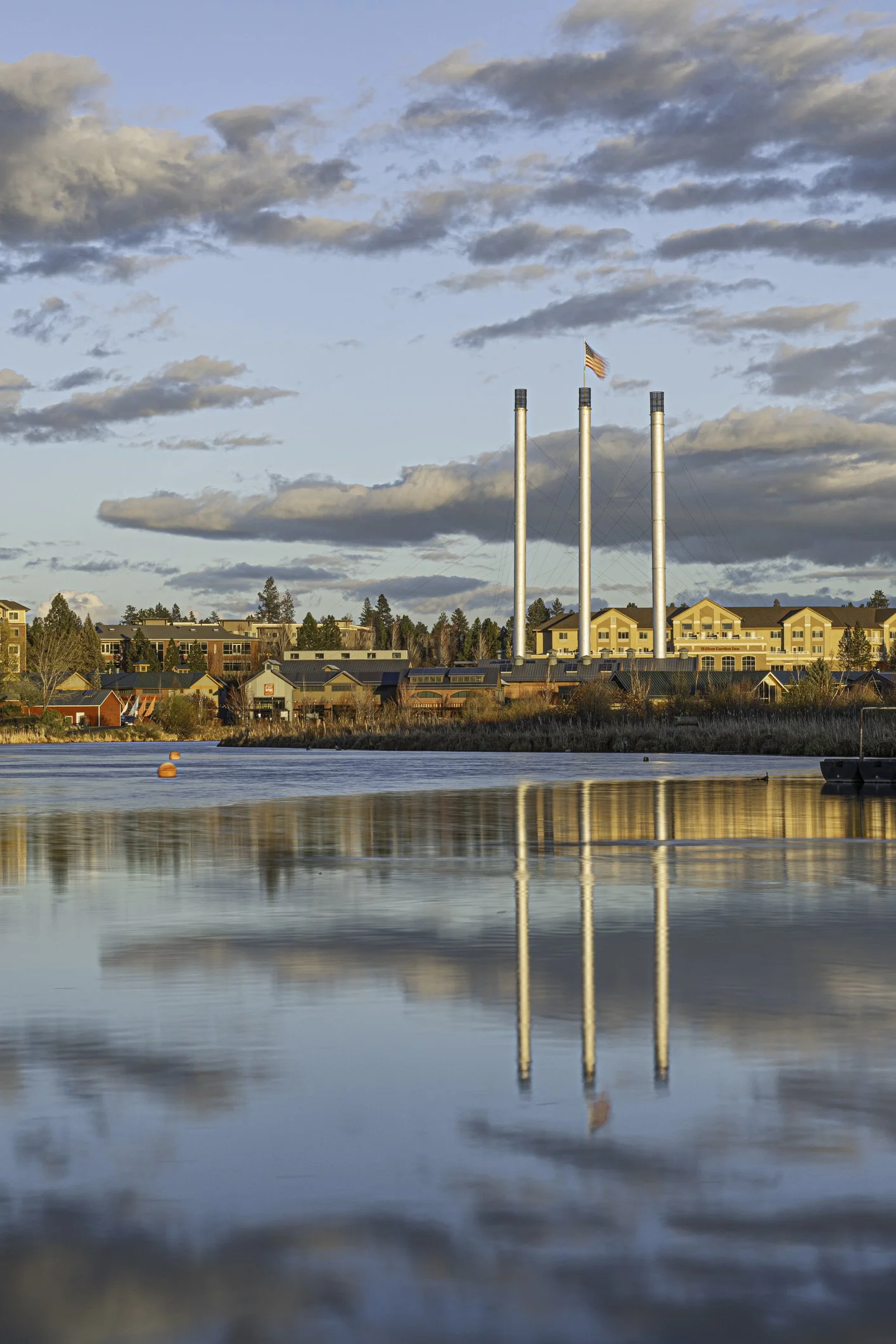 The Deschutes River along the Old Mill District in Bend, Oregon.