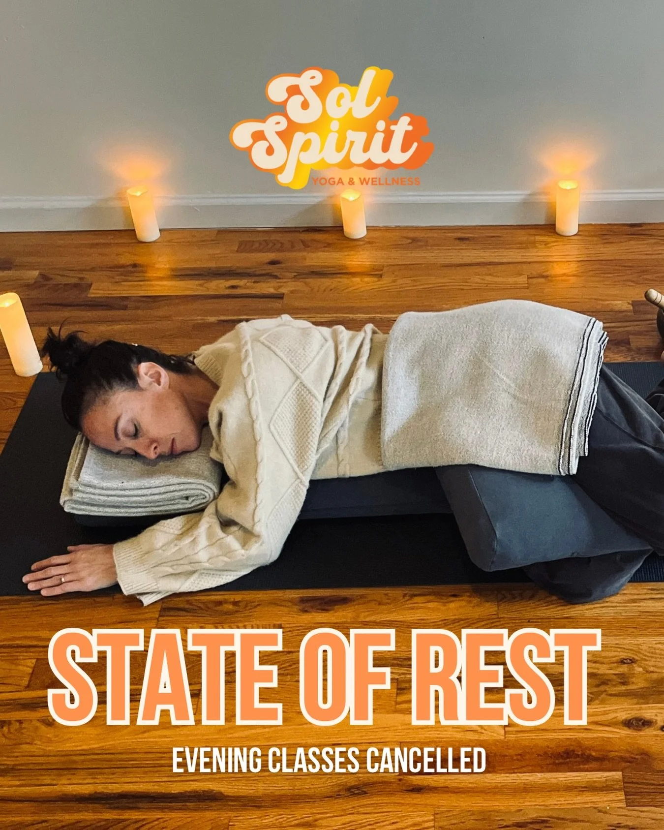 They&rsquo;re calling it a state of emergency&hellip; we&rsquo;re calling it a state of REST. 

Due to the incoming snow:
5:30pm + 7:00pm classes are canceled tonight

Stay safe, stay warm, sip hot chocolate, watch movies, and let your spirits settle