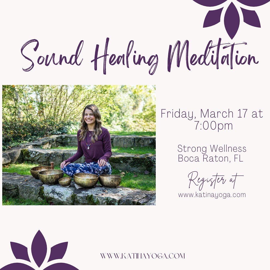 Start your weekend off in a relaxing, recharging way. Find balance, stillness and inner peace through Sound Healing ✨✨ Register by clicking Book Now above or on katinayoga.com #soundhealing #soundhealingmeditation #bocaraton #boca #yogainflorida #kat