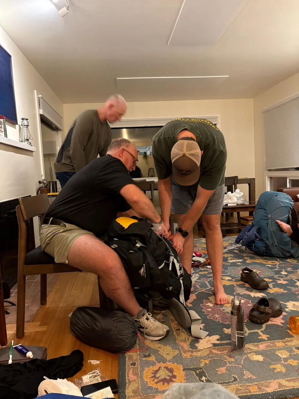 Sheer chaos prepping bags at Airbnb