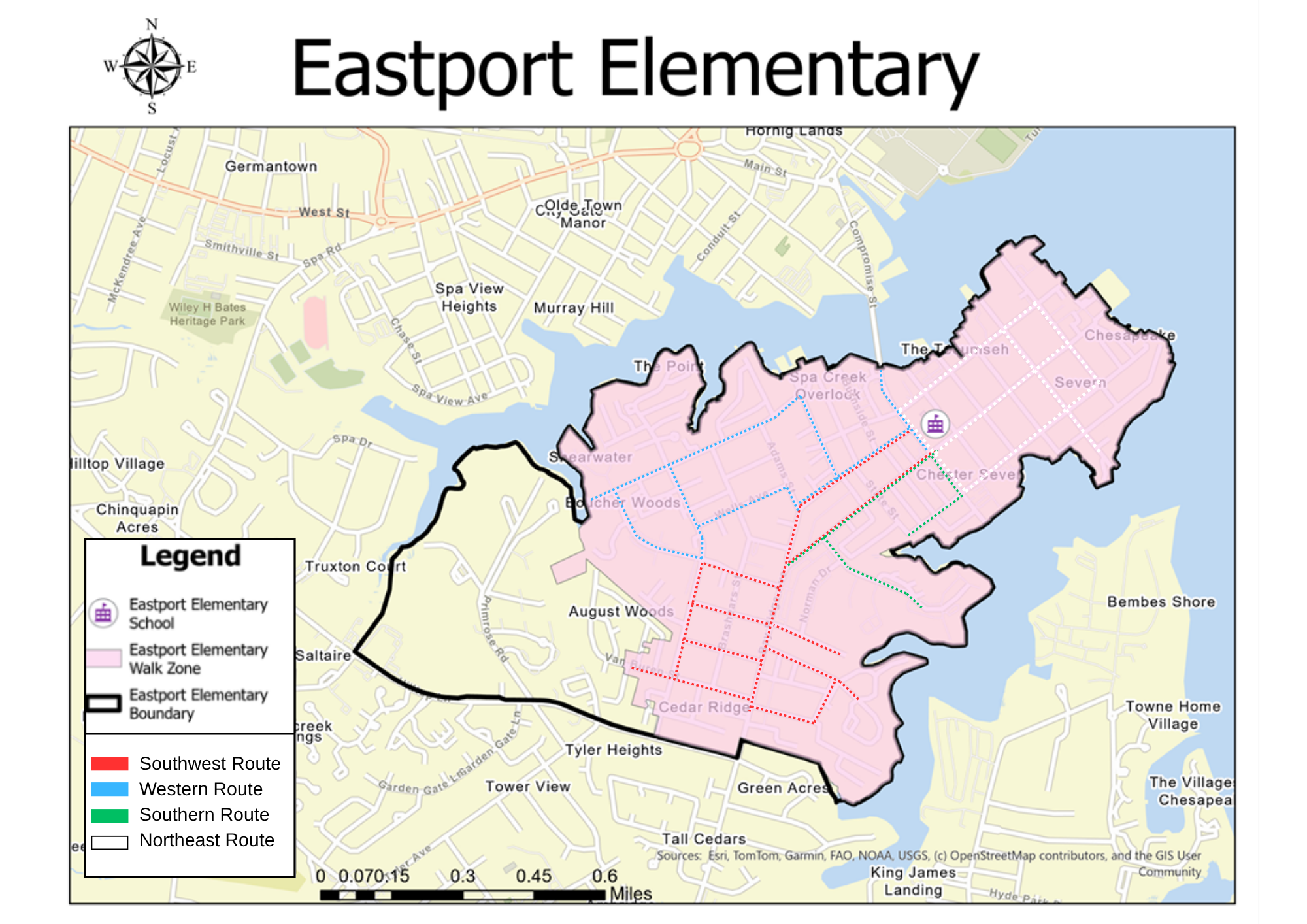 Map showing the Eastport Elementary boundary and walk zone.