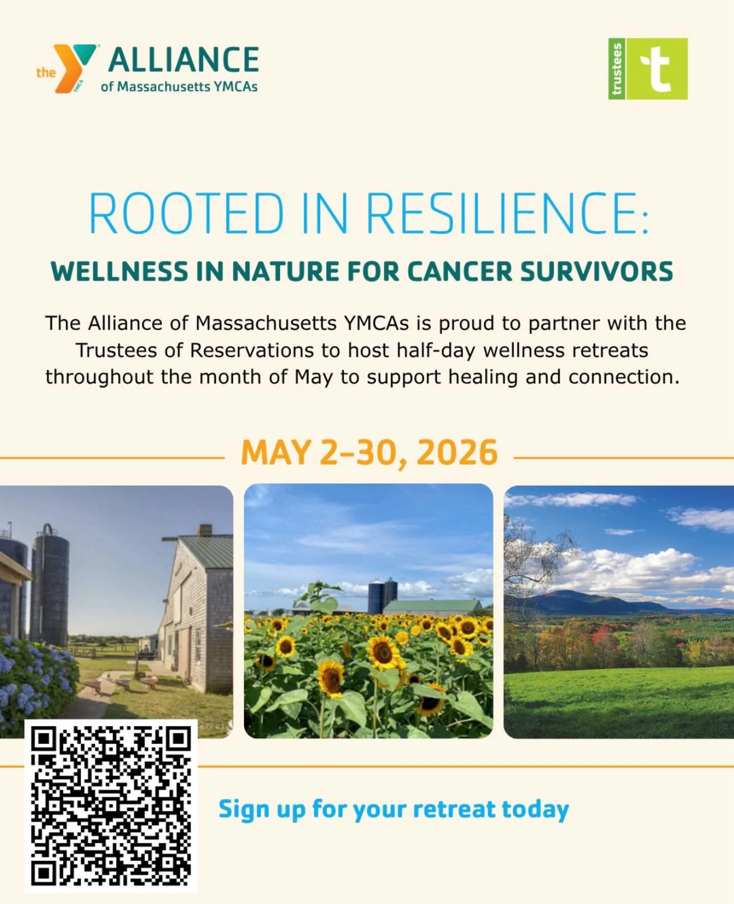 We are so excited to kick-off our partnership with the @thetrustees by offering this month-long programming for cancer survivors to connect their healing to nature. 

These half-day retreats are free! There will be light refreshments and a variety of