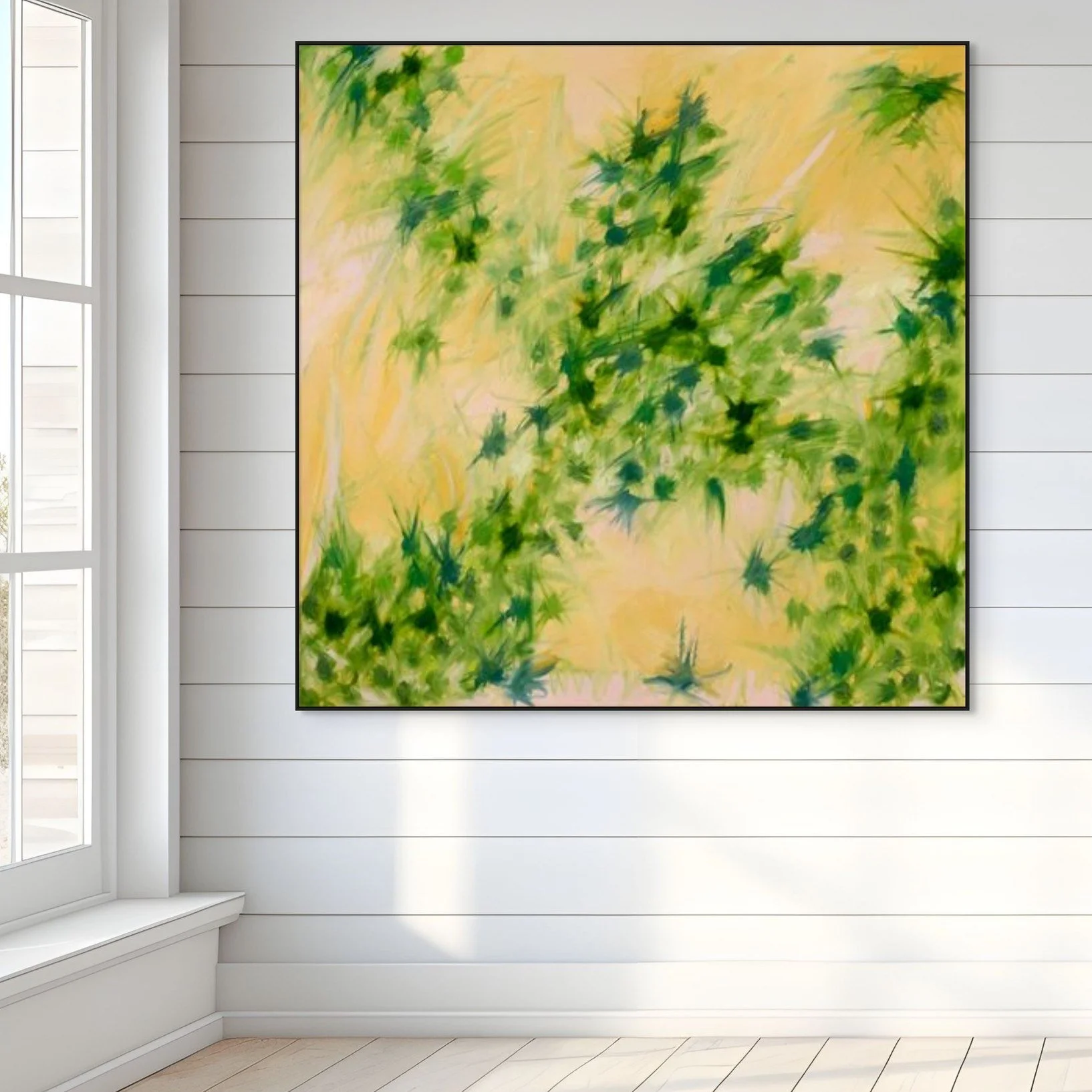 The light coming through the window seems like it&rsquo;s part of the painting, which glows with greens and golds. I was hoping to capture that moment when light and color meet. ✨

Visit www.lindasirow.art to view more paintings, and to contact me ab
