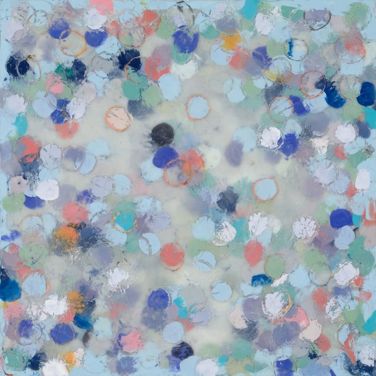 Another favorite "circle" painting from my collection. With these many layers of encaustic wax and scattered circles I wanted to create a feeling of movement and lightness.

Untitled Encaustic on Board, 12x12 inches.
.
.
.
#artoftheday #abs