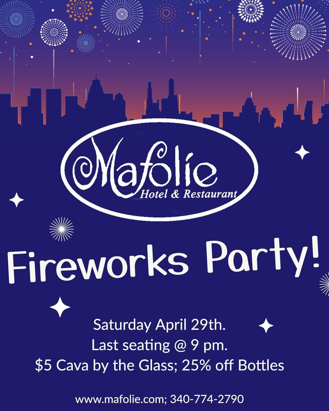 Come and join us on April 29th to celebrate Carnival and watch the fireworks!