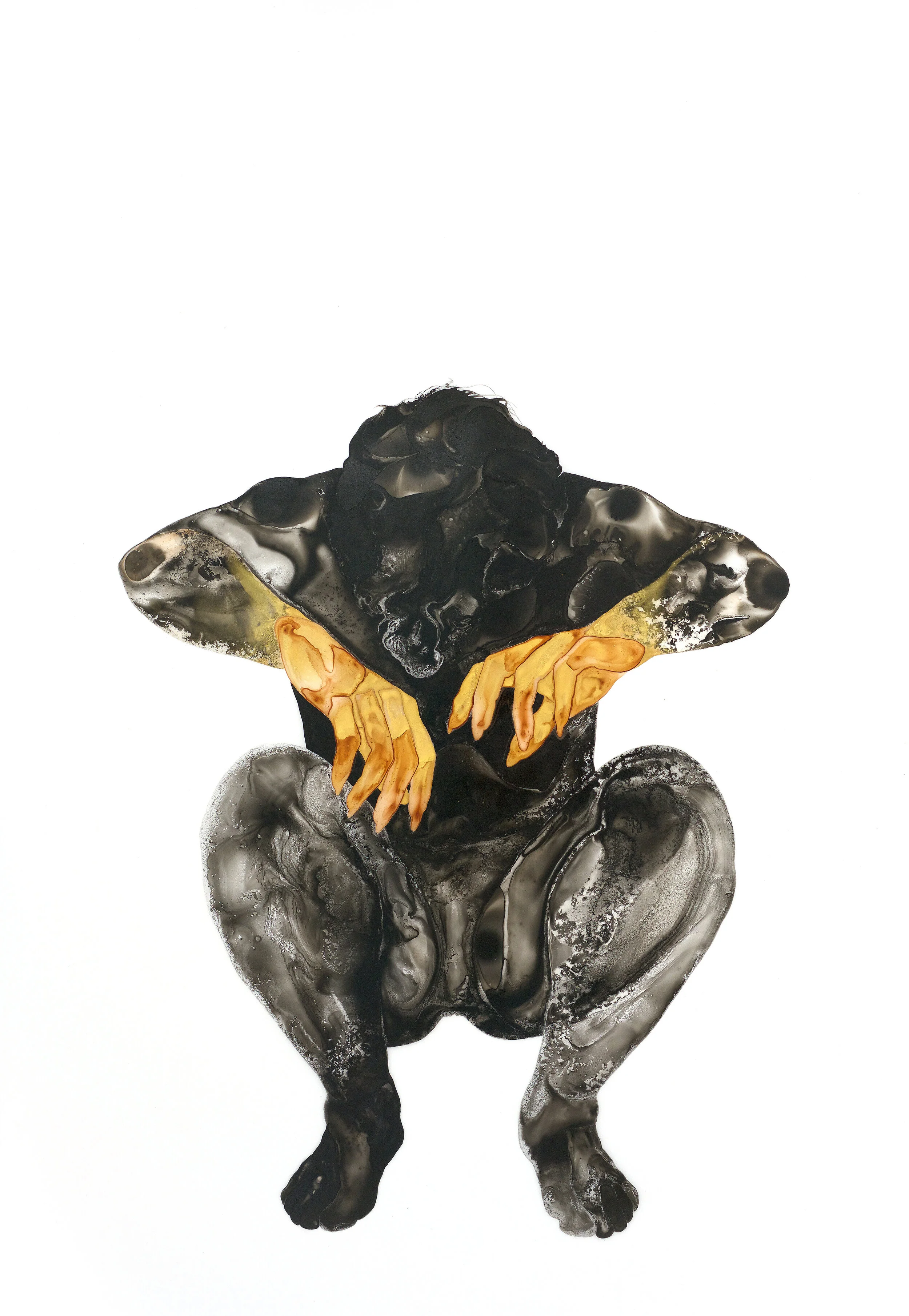 A Prayer To Dispel Restless Spirits (Second State), ink on Dura-lar, 58 x 40 inches, 2018