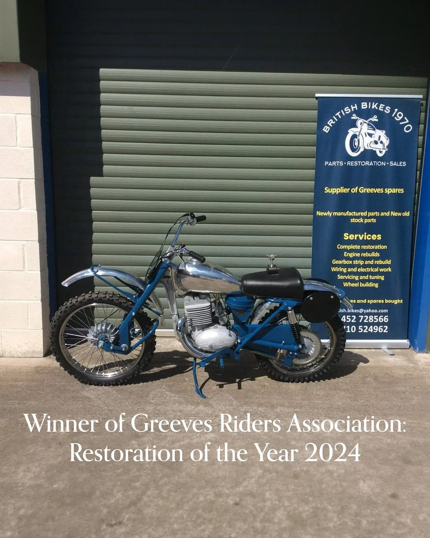 Every Greeves bike refurbished by British Bikes 1970 is a testament to Gary Bamford&rsquo;s dedication to quality of work, professionalism and desire for authenticity. 

From the iconic Hawkstone to the legendary Griffon, we specialize in restoring t