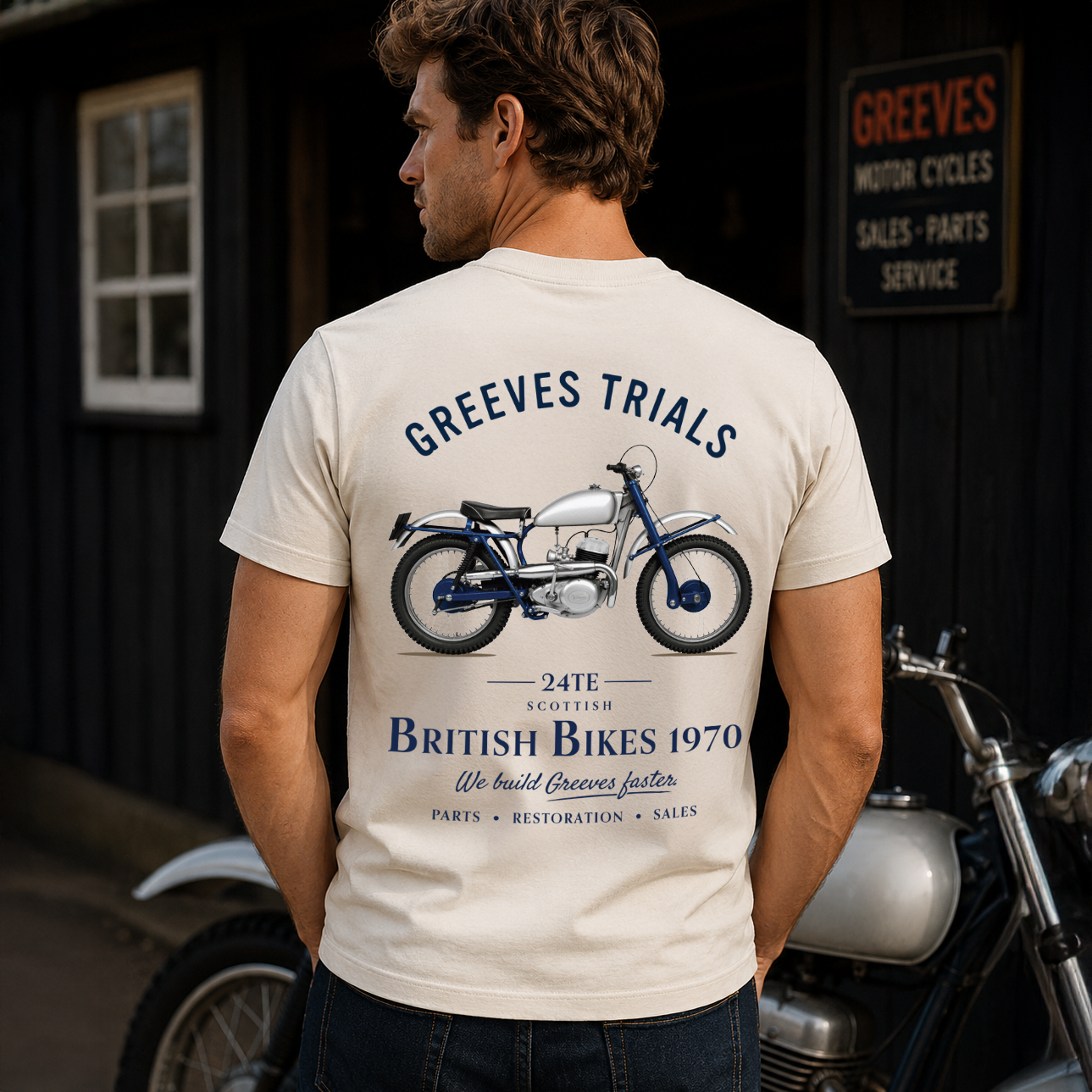 Trials Collection – Greeves 24TE T-Shirt – Cream_Model_Back_NEW.png