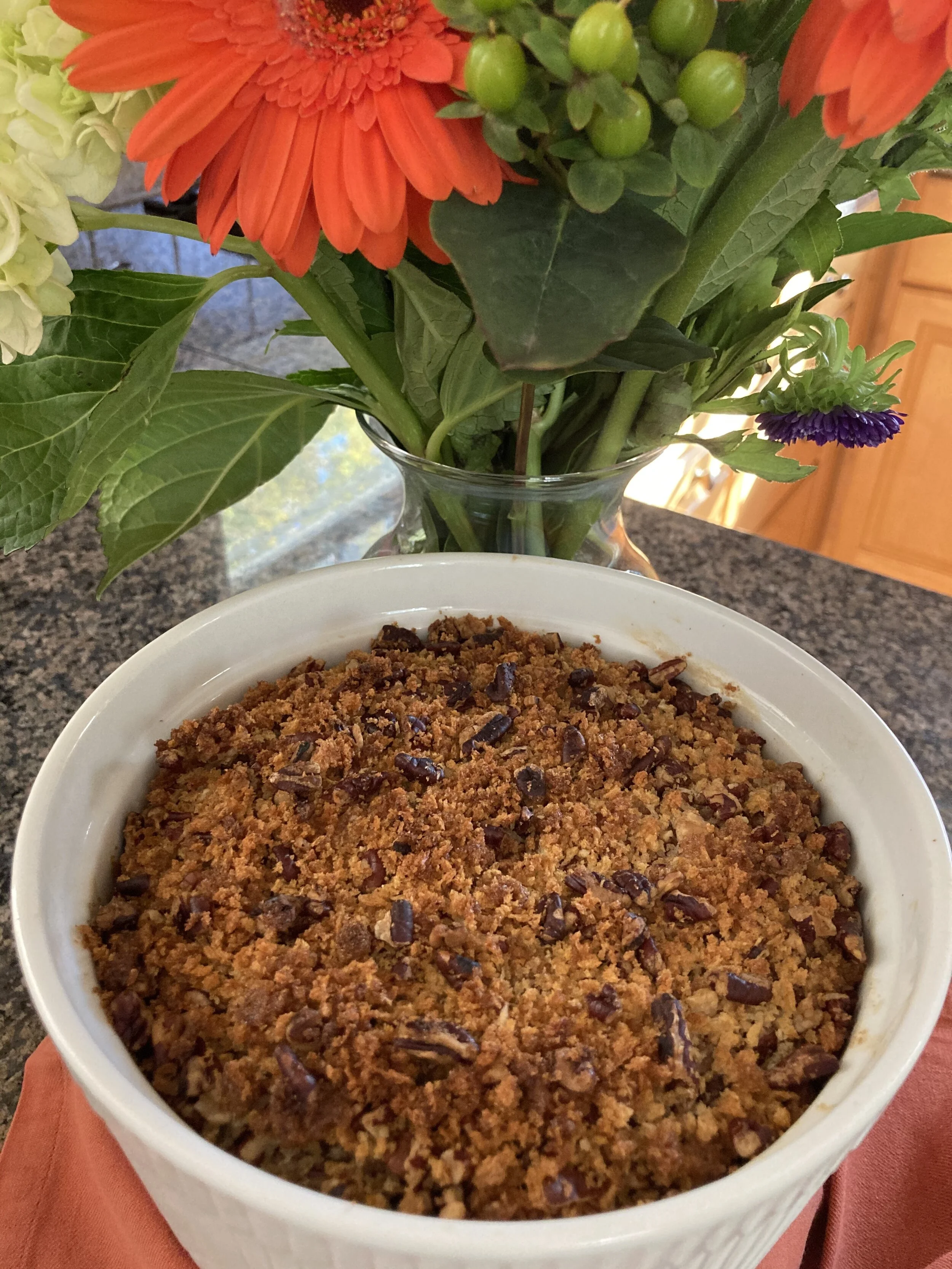 Carrot Soufflé with Breadcrumb Pecan Topping