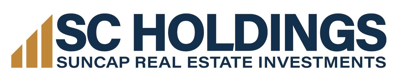 Suncap Real Estate Investments logo with three gold bars increasing in size.
