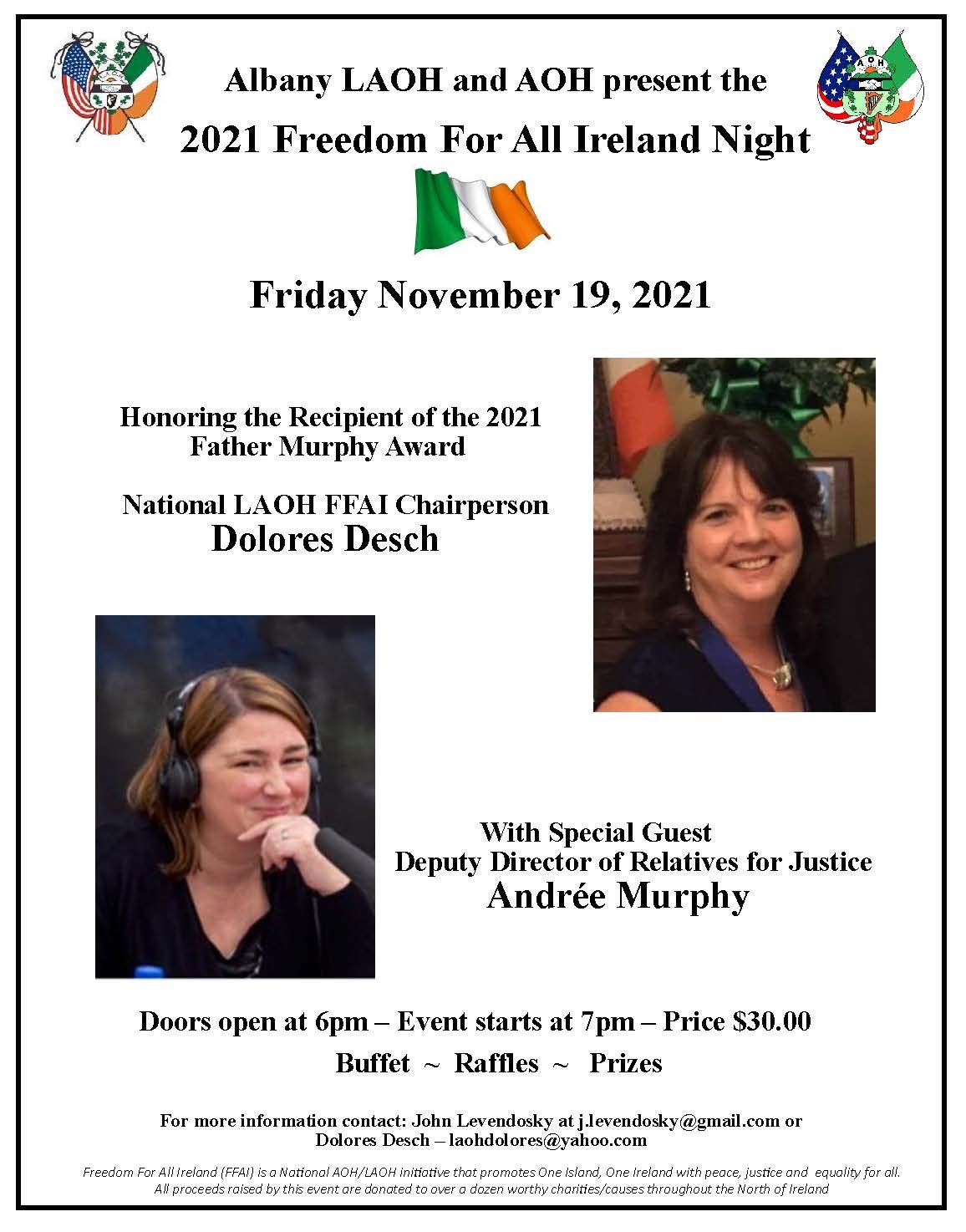 Albany AOH and LAOH Present 2021 Freedom For All Ireland Night — New