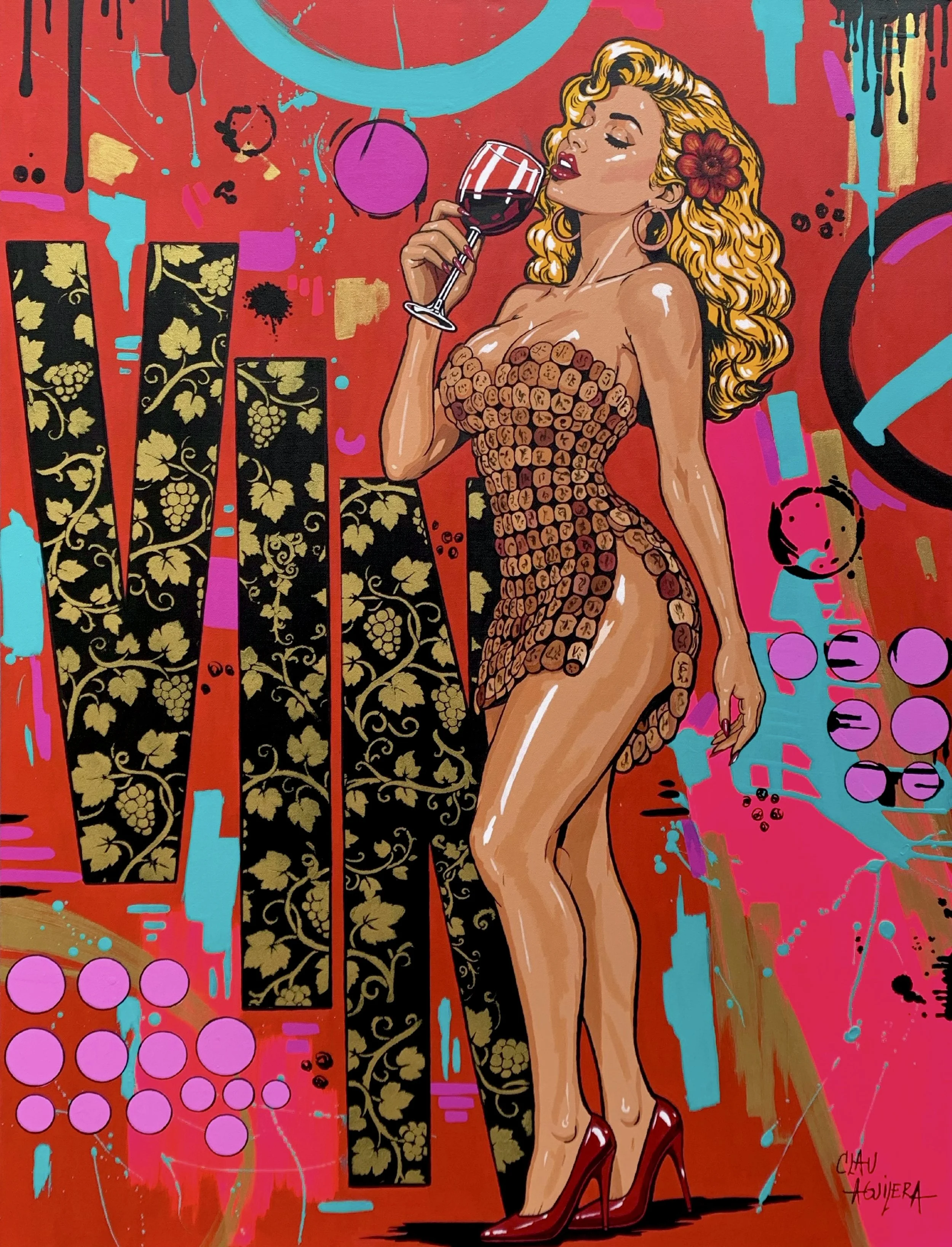 *Name: '' VINO & VICE ''.
*Medium: Acrylics on canvas
*Size : 36 in x 48 in 